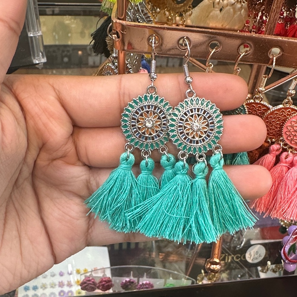 Silver and Turquoise Tassel Earrings